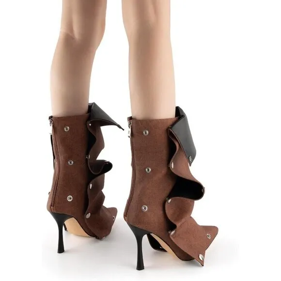 ✨ Karinairy Ankle Boots Women Brown Polyurethane (PU) Stiletto High Heel Boots