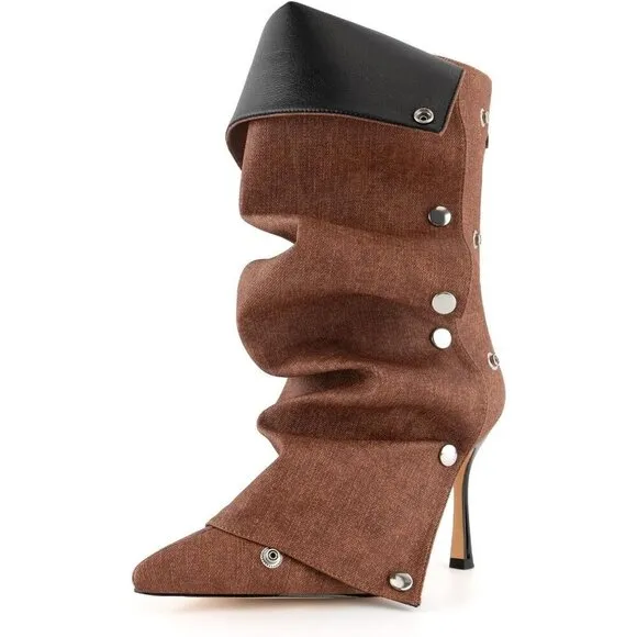 ✨ Karinairy Ankle Boots Women Brown Polyurethane (PU) Stiletto High Heel Boots