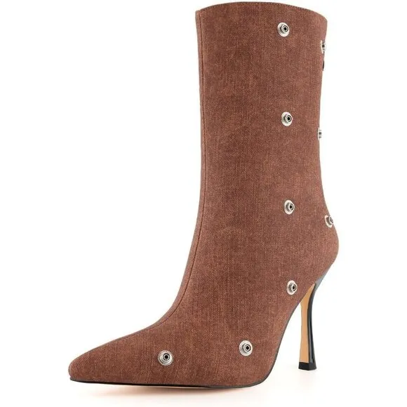 ✨ Karinairy Ankle Boots Women Brown Polyurethane (PU) Stiletto High Heel Boots