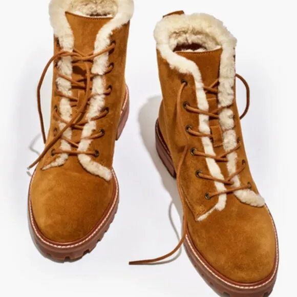 🆕 NWOB ⚜️ MADEWELL The Clair Lace-Up Boot in Shearling Lined Suede