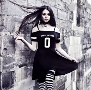 🆕️🆑️ RARE KILLSTAR 0 Expectations Dress Bardot Gothic Black Skater Off S