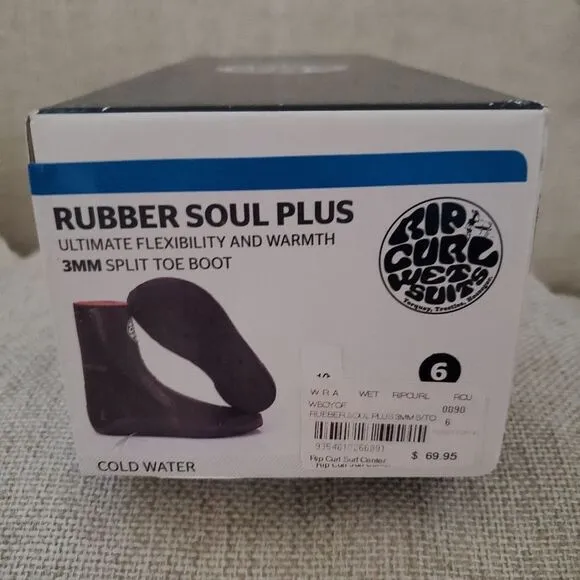 🌊 RIP CURL 🌊 NEW! Rubber Soul Plus 3MM Split Toe Surf Booties -[Size 6, Black]