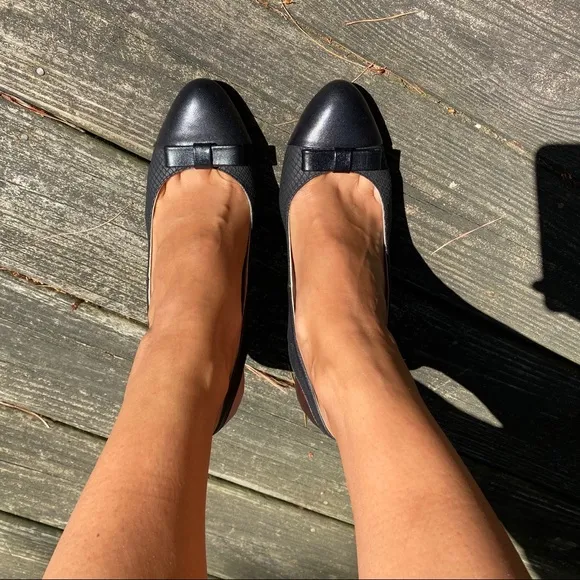 🖤 TANCA BLACK LEATHER BOW DETAIL ROUND TOE OPEN HEEL CLASSIC HEELS!