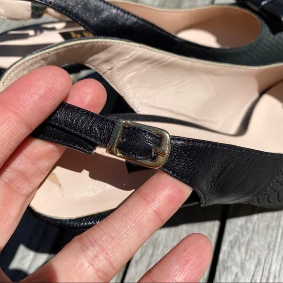 🖤 TANCA BLACK LEATHER BOW DETAIL ROUND TOE OPEN HEEL CLASSIC HEELS!