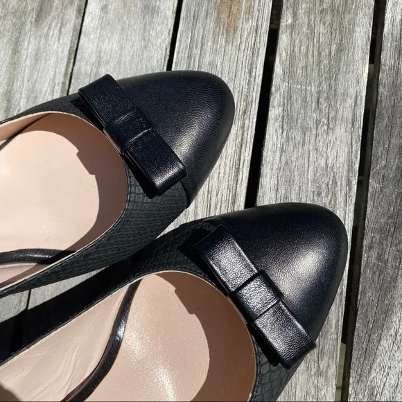 🖤 TANCA BLACK LEATHER BOW DETAIL ROUND TOE OPEN HEEL CLASSIC HEELS!