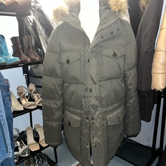 🧥 VEUC TOMMY HILFIGER Women’s or Mens Olive Green Puffer Jacket with Fau…