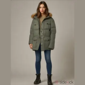 🧥 VEUC TOMMY HILFIGER Women’s or Mens Olive Green Puffer Jacket with Fau…