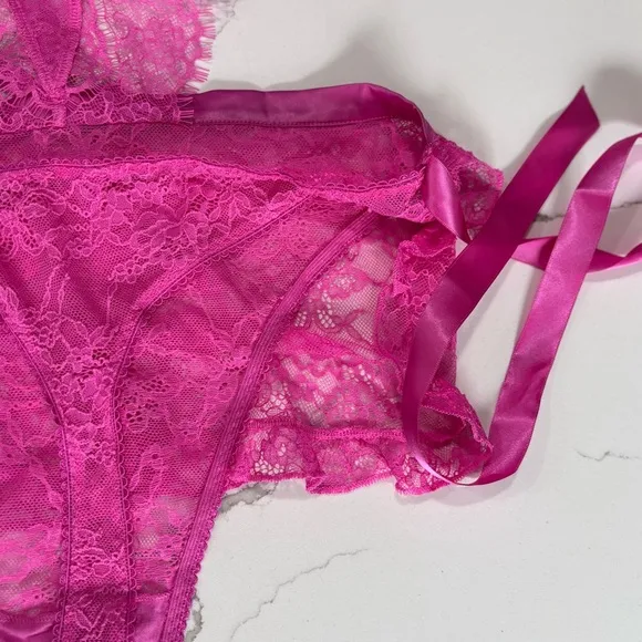 🆕 Victoria’s Secret | The Dreamer Hot Pink Open Cup Apron Teddy 4384
