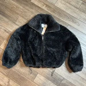 $258 Rebecca Minkoff Vegan Fur Cropped Jacket Teddy Shaggy, Medium Fuzzy Bomber