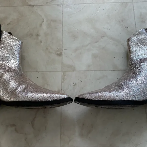 $298 Free People We The Free Wesley Western Silver Metallic Leather Boots size 8