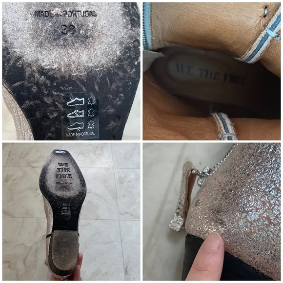 $298 Free People We The Free Wesley Western Silver Metallic Leather Boots size 8