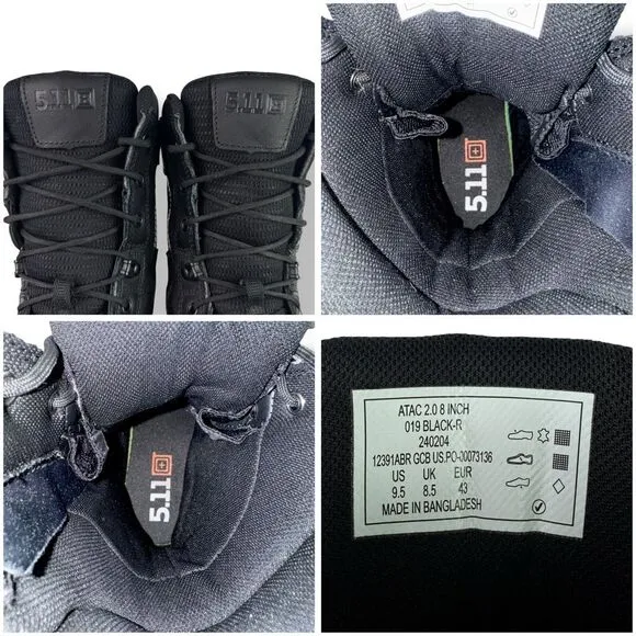 5.11 Tactical ATAC 2.0 8” Boots 12391 Black Side Zip Combat Military Men’s 9.5