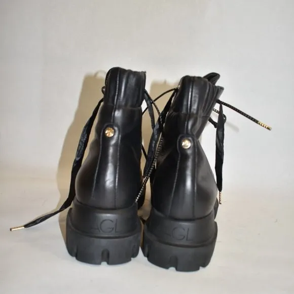 $600 AGL Maxine Lux lace-up boots CHUNKY LEATHER  PLATFORM BLACK 41  (ME27)