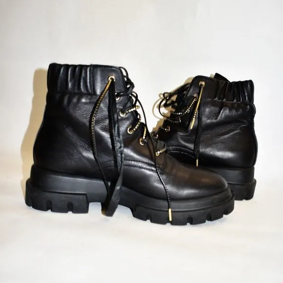 $600 AGL Maxine Lux lace-up boots CHUNKY LEATHER  PLATFORM BLACK 41  (ME27)