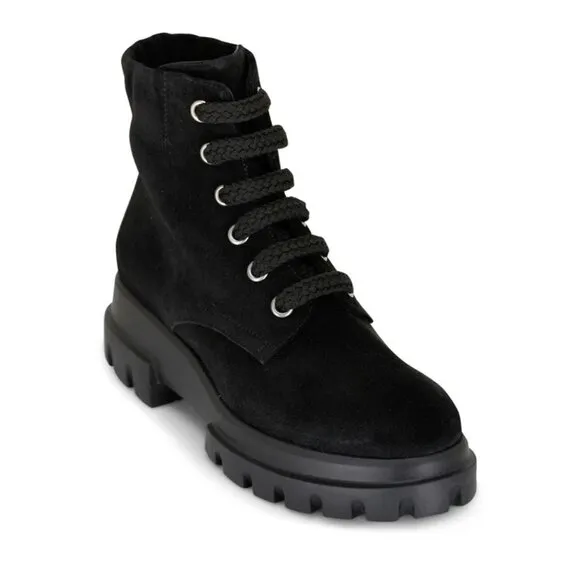 $600 AGL Maxine Lux lace-up boots CHUNKY PLATFORM BLACK SUEDE 39 (MG4)