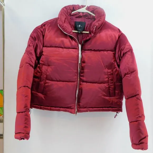 7 For All Mankind Women's Lined Puffer Jacket Coat Red  Small New