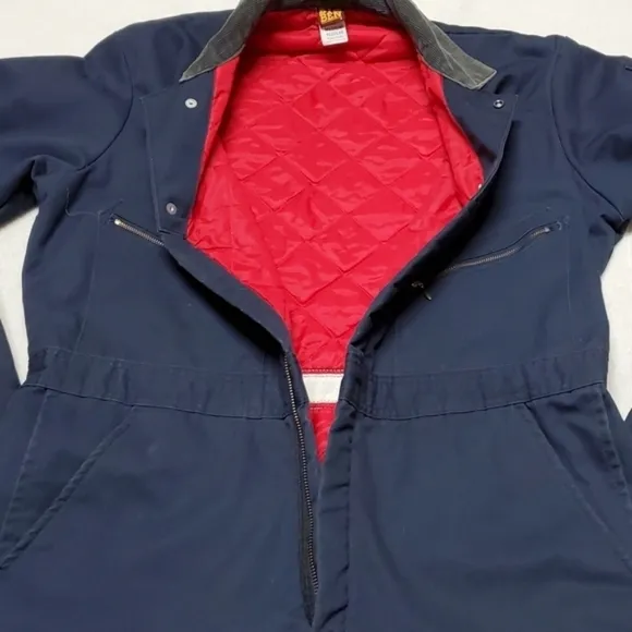 70s Vintage Wrangler Big Ben Navy Red Quilted Insulated Coveralls USA Made