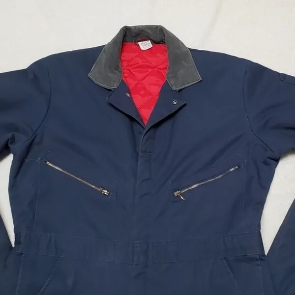 70s Vintage Wrangler Big Ben Navy Red Quilted Insulated Coveralls USA Made