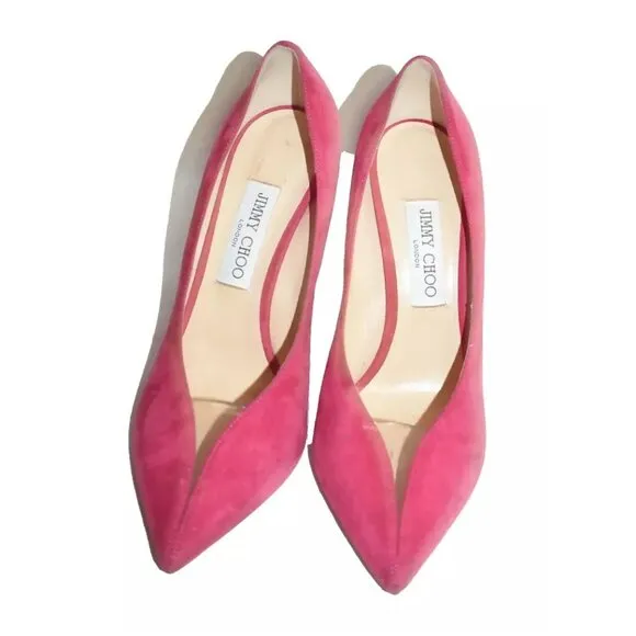 $750 JIMMY CHOO BAKER 100 PUMP SUEDE RASPBERRY RED PVC 39.5 (SE18) SEXY