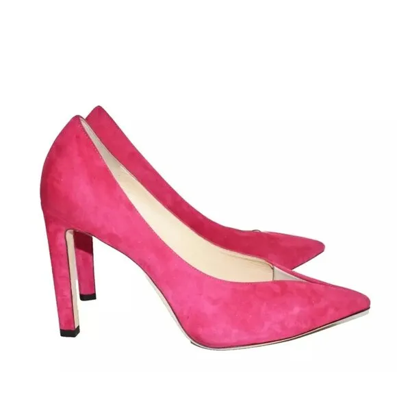 $750 JIMMY CHOO BAKER 100 PUMP SUEDE RASPBERRY RED PVC 39.5 (SE18) SEXY