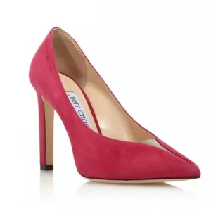 $750 JIMMY CHOO BAKER 100 PUMP SUEDE RASPBERRY RED PVC 39.5 (SE18) SEXY