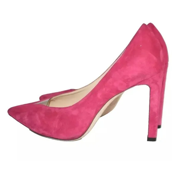 $750 JIMMY CHOO BAKER 100 PUMP SUEDE RASPBERRY RED PVC 39.5 (SE18) SEXY