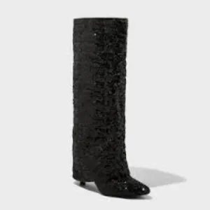 A New Day Black Sequin Foldover Tall Boots – Size 6 – NWT