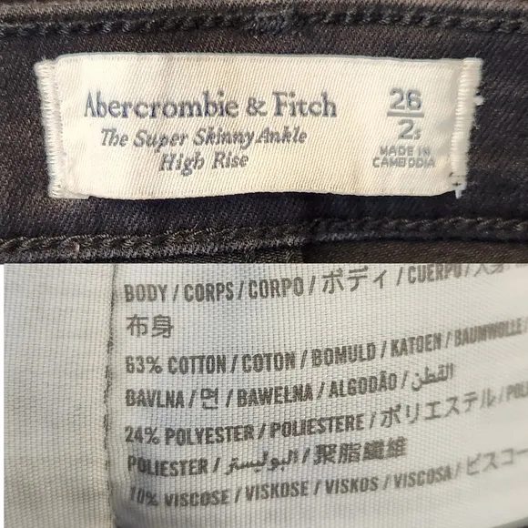 Abercrombie &amp; Fitch 26 / 2 Short Super Skinny Ankle High Rise Jean Ripped Hem
