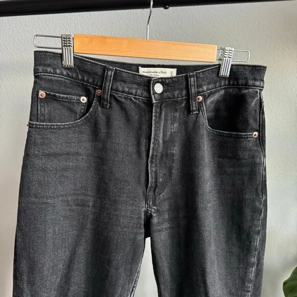 Abercrombie &amp; Fitch High Rise Skinny Jeans Black Denim Size 27 Short