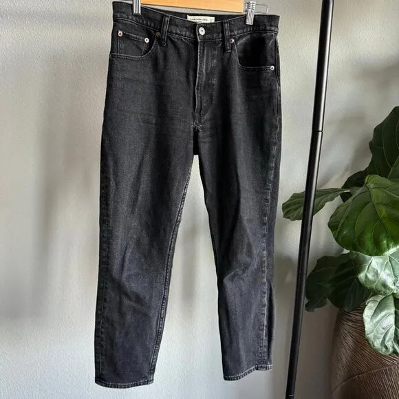 Abercrombie &amp; Fitch High Rise Skinny Jeans Black Denim Size 27 Short