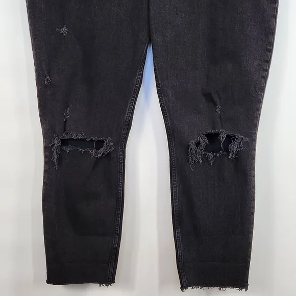 Abercrombie &amp; Fitch Long Skinny High Rise Jean Ripped Knees Raw Hem Black 35 20