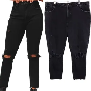 Abercrombie &amp; Fitch Long Skinny High Rise Jean Ripped Knees Raw Hem Black 35 20