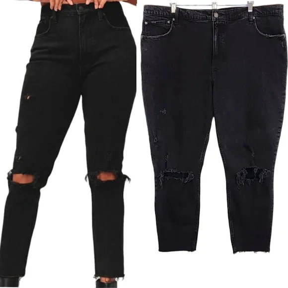 Abercrombie &amp; Fitch Long Skinny High Rise Jean Ripped Knees Raw Hem Black 35 20