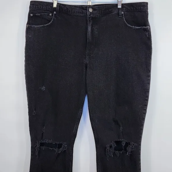 Abercrombie &amp; Fitch Long Skinny High Rise Jean Ripped Knees Raw Hem Black 35 20
