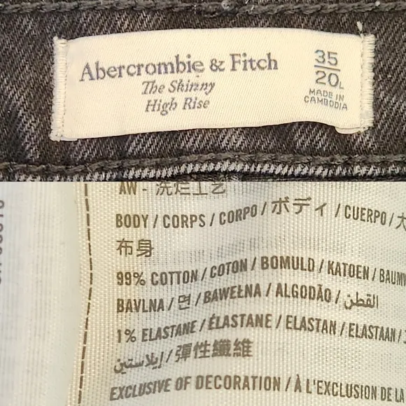 Abercrombie &amp; Fitch Long Skinny High Rise Jean Ripped Knees Raw Hem Black 35 20