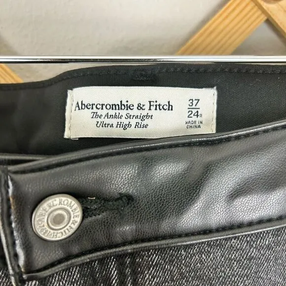 ABERCROMBIE &amp; FITCH Mixed Fabric Curve Love Ultra High Rise Ankle Straight Jean