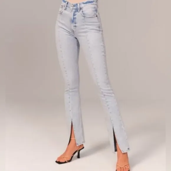 Abercrombie &amp; Fitch The Skinny High Rise Split Hem Vent Jeans Size 26 Long