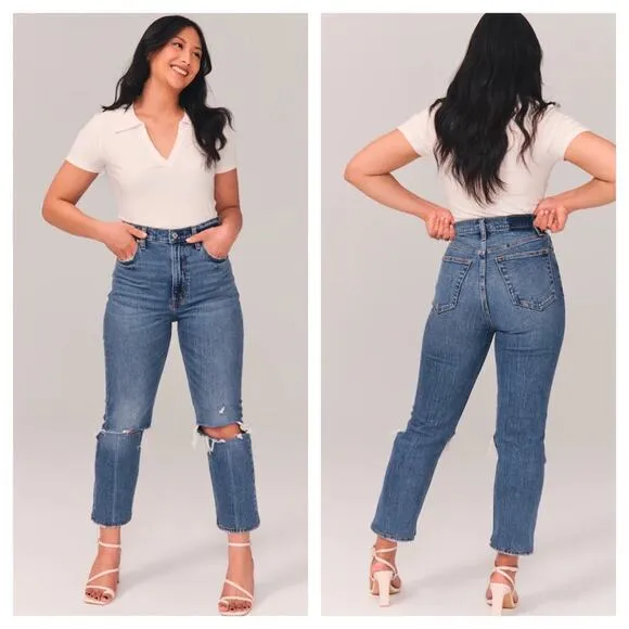 Abercrombie &amp; Fitch Ultra High Rise Ankle Straight Distressed Jeans Size 27/4