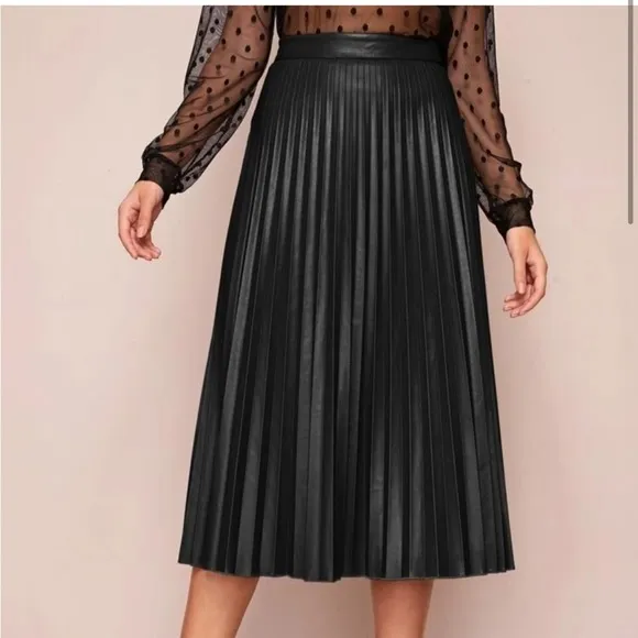 Accordion Pleated Vegan Leather Skirt