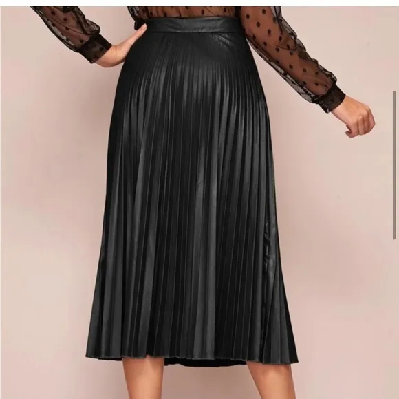 Accordion Pleated Vegan Leather Skirt