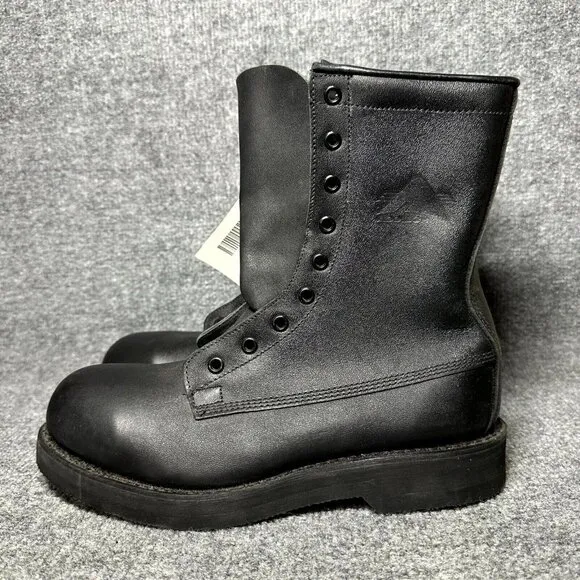 Addison Flysafe Mens US 6 Military Combat Boots Black Leather Safety Toe Lace-Up