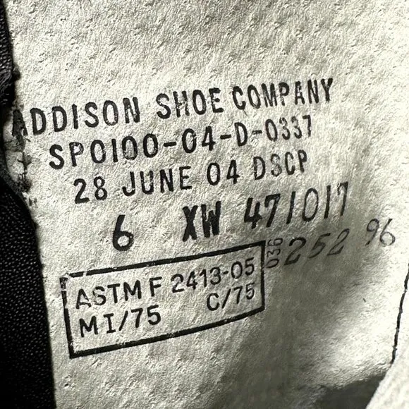 Addison Flysafe Mens US 6 Military Combat Boots Black Leather Safety Toe Lace-Up