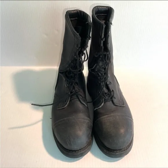 ADDISON SHOE COMPANY Black Leather Military Combat Boots Steel Toe Men’s size 9W