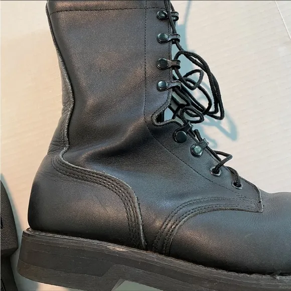 ADDISON SHOE COMPANY Black Leather Military Combat Boots Steel Toe Men’s size 9W