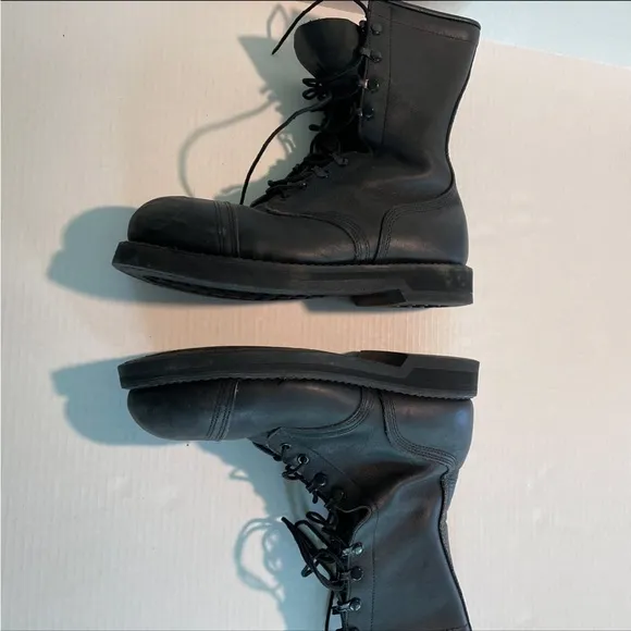 ADDISON SHOE COMPANY Black Leather Military Combat Boots Steel Toe Men’s size 9W