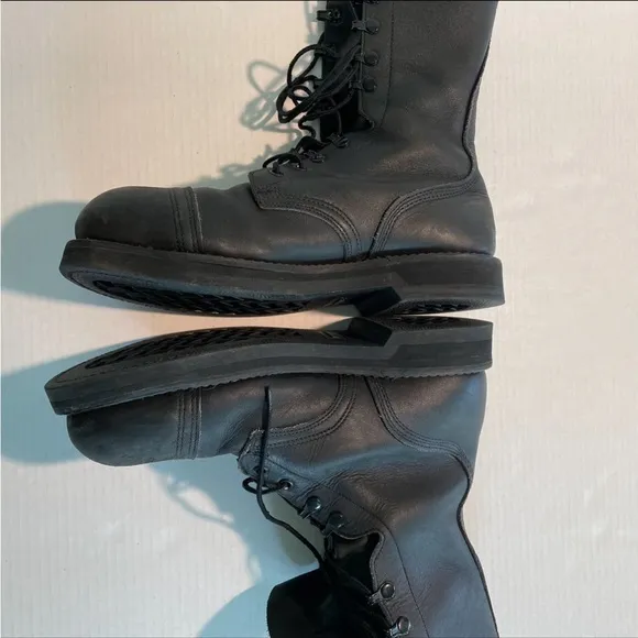 ADDISON SHOE COMPANY Black Leather Military Combat Boots Steel Toe Men’s size 9W