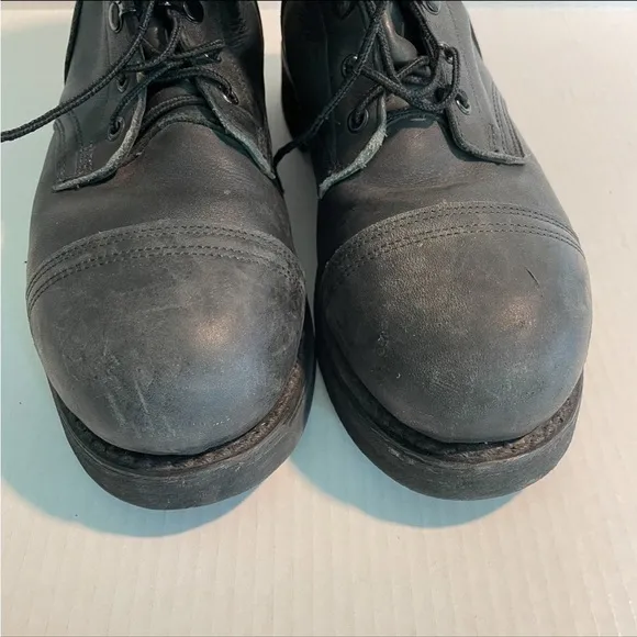 ADDISON SHOE COMPANY Black Leather Military Combat Boots Steel Toe Men’s size 9W
