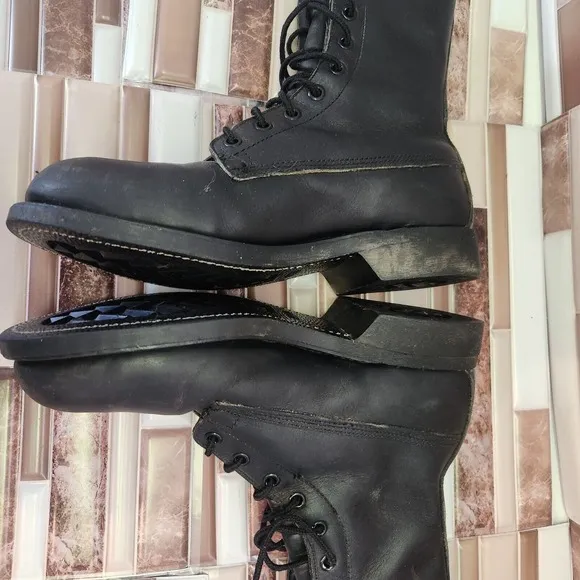 Addison Shoe Company Military Flight Boots Steel Toe Black Vintage 90s Biltrite