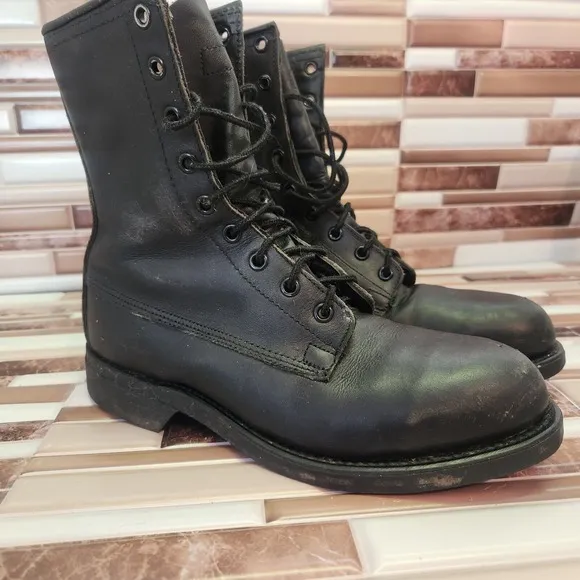 Addison Shoe Company Military Flight Boots Steel Toe Black Vintage 90s Biltrite