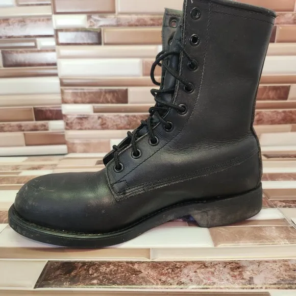 Addison Shoe Company Military Flight Boots Steel Toe Black Vintage 90s Biltrite